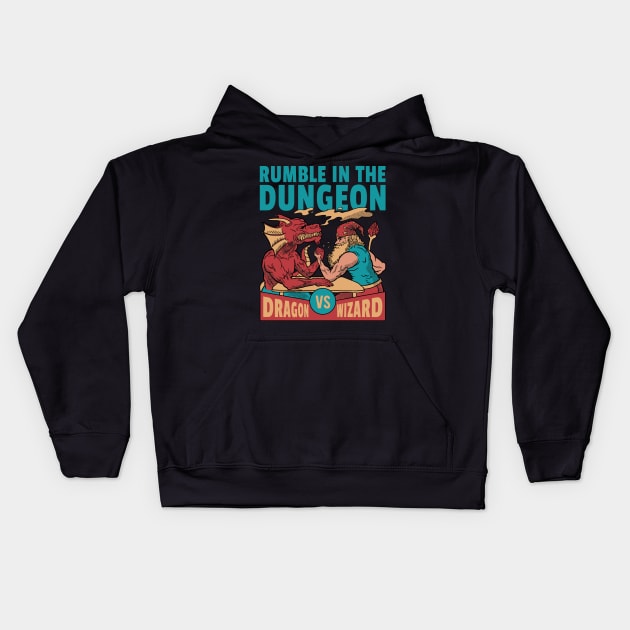 Dragon Arm Wrestling Wizard Kids Hoodie by Cosmo Gazoo